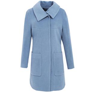 邢氏女装 秋季新款毛呢大衣女中长款大码宽松减龄灰蓝色呢子外套