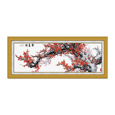 KS客厅大幅画梅花红梅报春十字绣