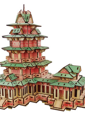 3d木手工立体拼图大雁塔木质模型