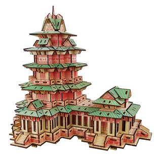 木质手工3d立体拼图木制益智拼装模型玩具儿童智力木板大雁塔积木