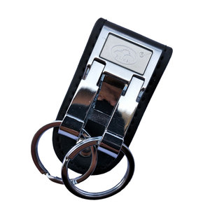 日美B8844 真皮不锈钢钥匙扣腰挂式双环双扣男士汽车穿皮带裤腰带