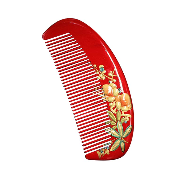 红色漆绘黄杨木梳头部护理防静电