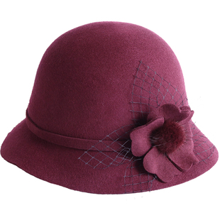 鱼夫女帽渔夫帽女秋冬女士秋季羊毛礼帽圆顶时尚帽子洋气秋天中年