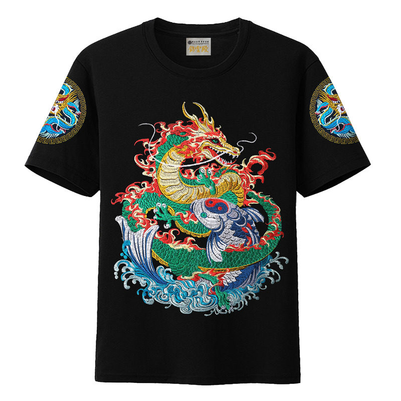 刺绣和柄皇帝龙袍牙狼飞鱼服t恤