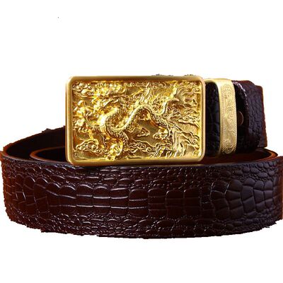 无头卡槽平滑扣鳄鱼纹商务皮带