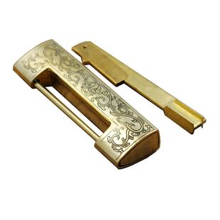 玲珑中式仿古铜锁纯铜横开挂锁樟木箱锁书柜铜锁老式小铜锁插销锁