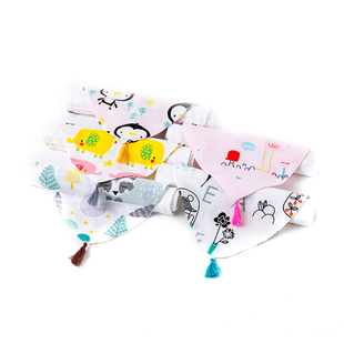 muslin tree夏季四层纯棉纱布卡通吸汗巾宝宝垫背巾流苏隔汗巾