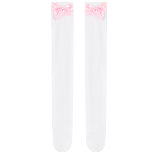 夏季洛丽塔cos软妹可爱蝴蝶结过膝袜性感天鹅绒大腿高筒丝袜白色