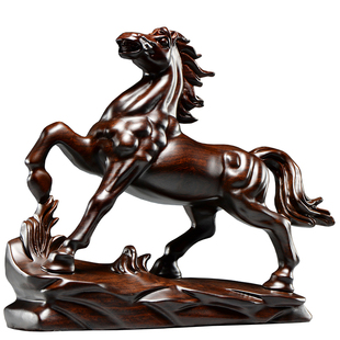 黑檀实木马摆件木质十二生肖木头马到成功吉祥物装饰品红木工艺品