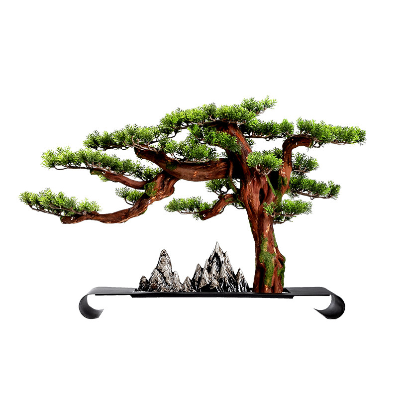 新中式实木仿真大型盆景迎客松
