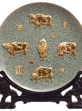 金箔五牛图客厅摆件寓意好的礼物