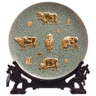 金箔五牛图摆件客厅办公室装饰品寓意好的礼物高档开业乔迁送礼品