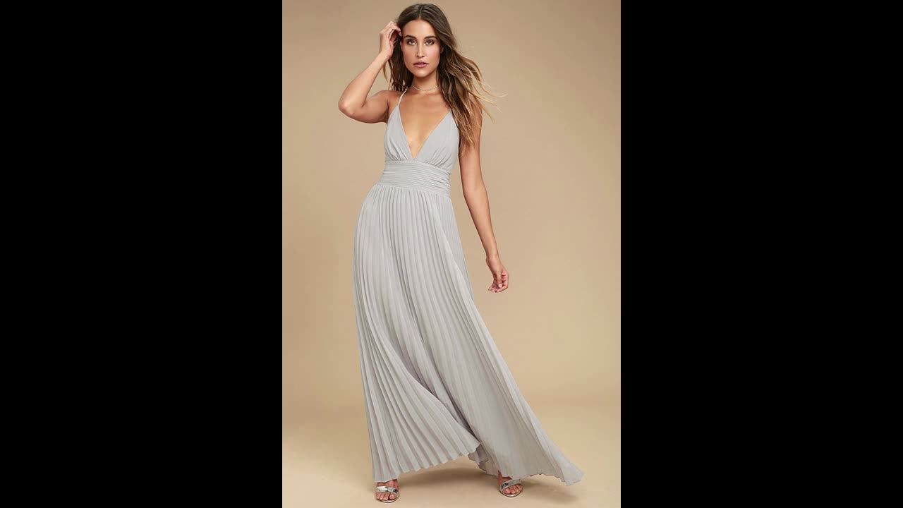 Deep V-neck Chiffon Dresses With Spaghetti Straps Steel Grey