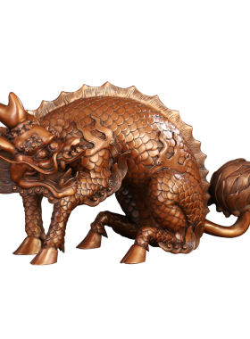 回头谛听紫铜瑞兽佛堂办公摆件