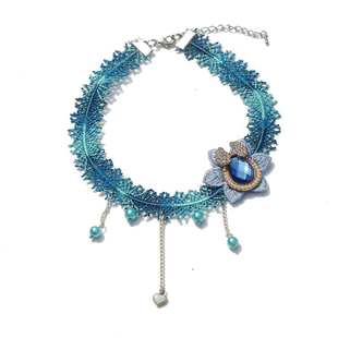 搭配潮夸张饰品蓝色水钻珍珠时尚配饰女短款锁骨项链秋装毛衣链