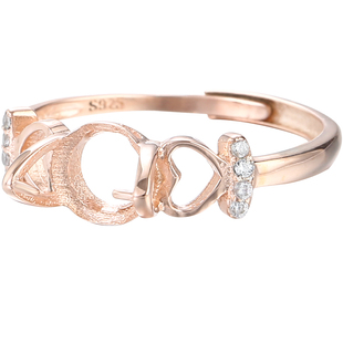 珍珠diy戒指空托女S925纯银日韩简约戒托空托和田玉圆珠戒指托7-9