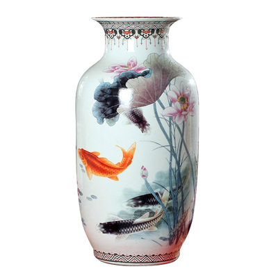 景德镇陶瓷器粉彩落地荷花鱼现代