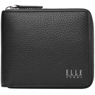 ELLE HOMME新款真皮荔枝纹钱包男士商务大钞夹短款拉链多卡位票夹