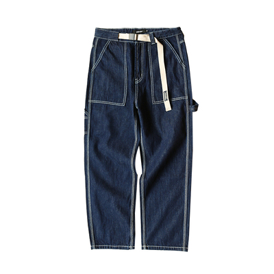 jeans一本美式腰围可调节牛仔裤