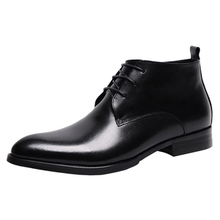 冬季羊毛保暖高帮皮鞋男正装商务英伦真皮尖头皮鞋加绒加厚棉靴子