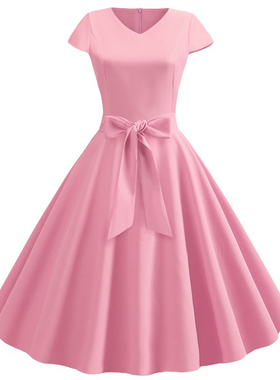 2020夏季V领纯色包袖连衣裙打底裙 10色5码Summer women's skirt