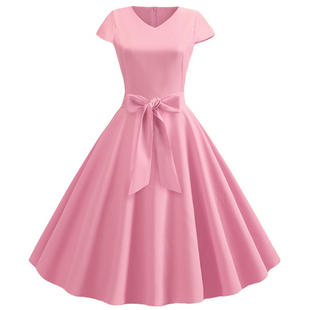 2020夏季V领纯色包袖连衣裙打底裙 10色5码Summer women's skirt