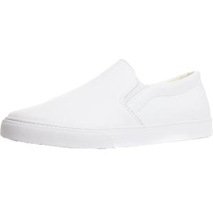 人本男鞋皮面白鞋纯白色开车专用鞋帆布鞋一脚蹬懒人鞋休闲小白鞋