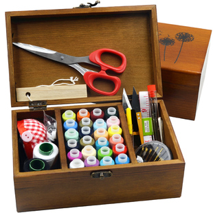 针线盒套装针线包家用复古缝纫线针线收纳盒十字绣工具实木针线盒