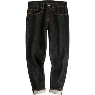 2025新款黑色九分男士牛仔裤子冬款休闲小直筒修身锥形小脚裤潮