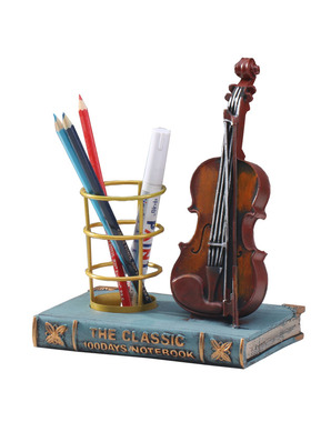 欧式风复古做旧镂空花插音乐笔筒