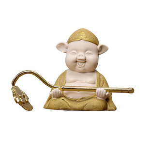 彩陶茶宠摆件精品可养陶瓷猪八戒可爱茶玩天蓬元帅茶道茶艺小摆设