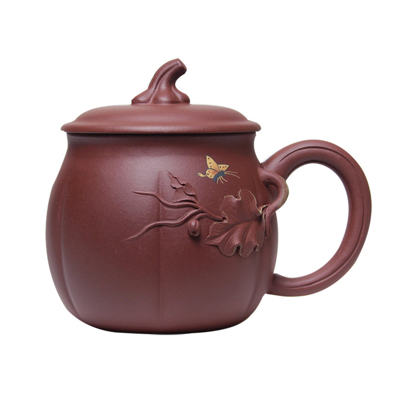 宜兴紫砂杯纯手工南瓜盖杯泡茶杯