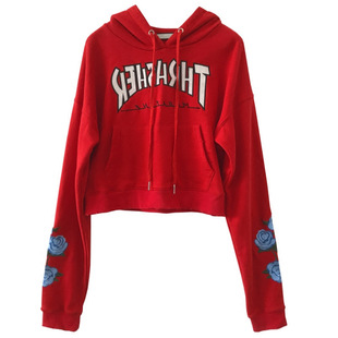 浪花一朵朵谭松韵向阳阳明星同款卫衣女红色连帽衣服短装学生外套