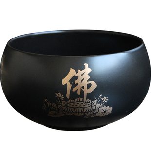 心经碗钵寺庙用品纯黑佛禅碗经文钵盂素食碗僧人居士碗青瓷陶瓷碗