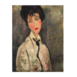 系黑领带的女人 莫迪里阿尼喷绘仿制油画人物挂画客厅玄关装饰画