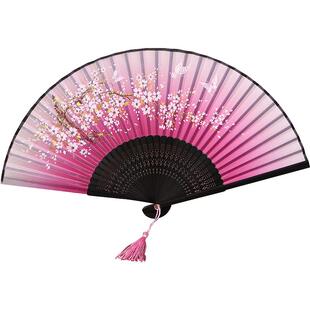 多买多减折扇夏季中国风女式扇子绢扇樱花和风折叠古风舞蹈小扇