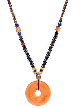 晶柜女百搭简约鸡翅木仿蜜蜡项链