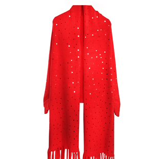 秋冬蝙蝠型流苏带袖红色围巾厚女披肩斗篷式外搭结婚妈妈旗袍外套