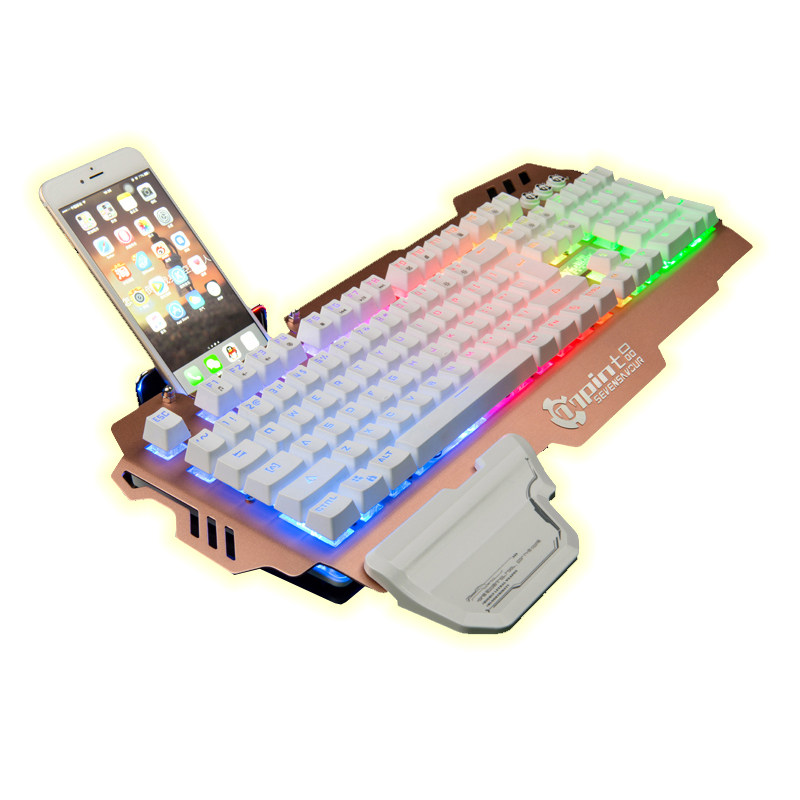 七品900网吧游戏键盘机械手感台式电脑有线吃鸡LOL电竞带手机支架
