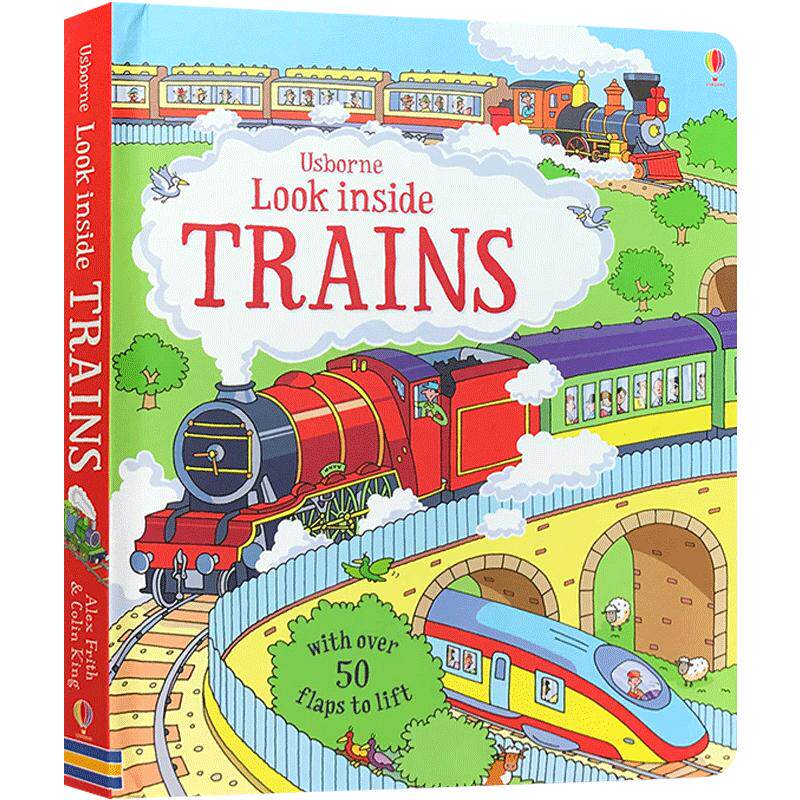 英文原版 Look inside Trains 看里面系列:火车 儿童交通工具科普纸板翻翻书低幼童书学习火车是如何运作的 趣味图画 句型简单