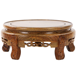 鸡翅木底座 实木雕刻工艺品花瓶底座圆形花盆景佛像摆件鱼缸底座