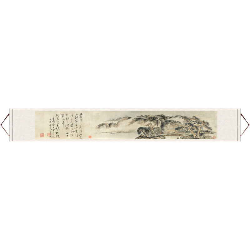 名家长卷挂画横幅卷轴画定制水墨荷花山水人家百子图风水挂画仿古