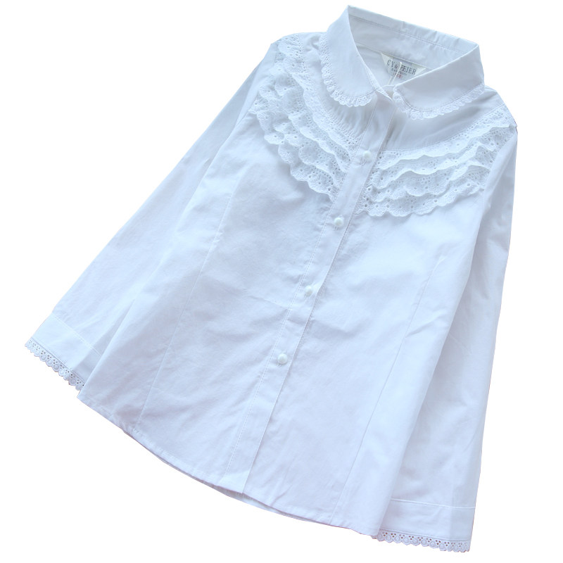 长袖白色纯棉演出服春季大童衬衫