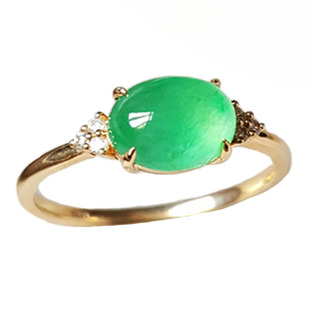 汉桑原创翡翠戒指18K金镶嵌钻石缅甸蛋面戒面金镶玉戒指玉石指环