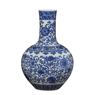 景德镇陶瓷器手绘天球瓶中式青花瓷花瓶家居装饰摆件客厅台面花插
