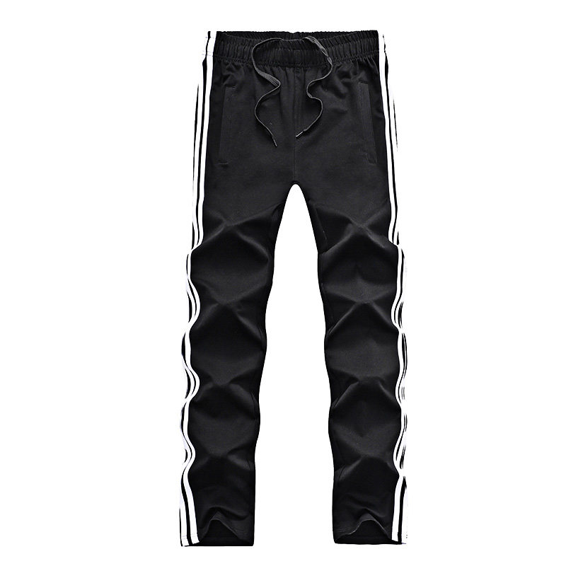 秋冬纯棉羊羔绒三条杠运动裤男黑色加绒直筒宽松休闲裤校服裤条纹