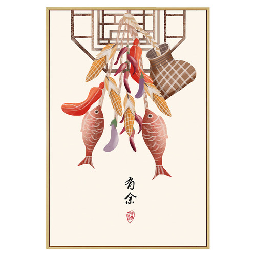 百特好 新中式风格餐厅装饰画食物饭厅厨房挂画饭店背景墙面壁画