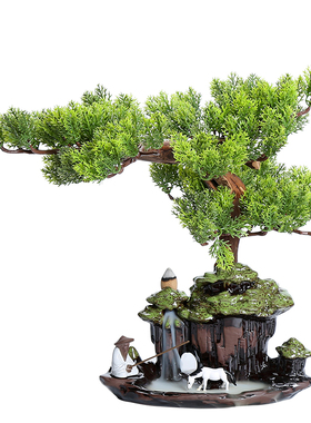 中式风迎客松枯木博古架装饰品