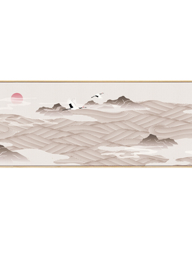 新中式风山水仙鹤茶室禅意挂画