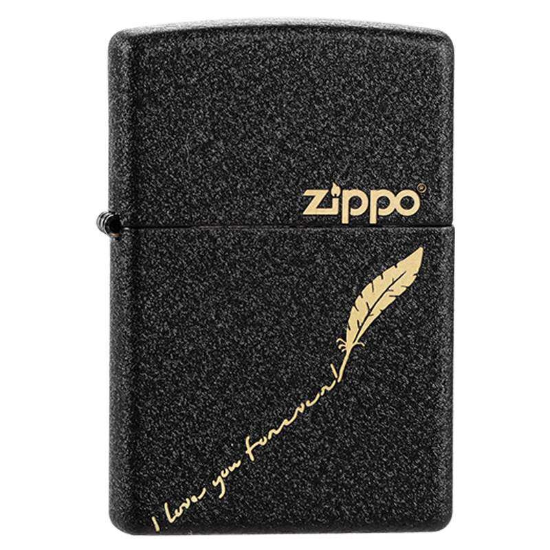 原装ZIPP0打火机 之宝刻字黑裂漆236羽毛笔记 爱的签名